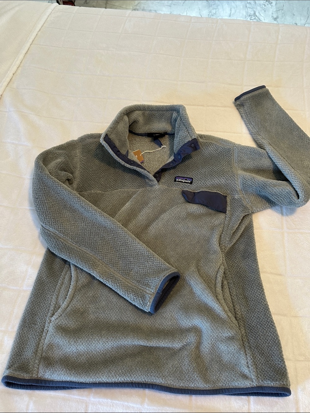 Patagonia Re-Tool Snap-T Fleece Pullover Grey with blue trim XL
